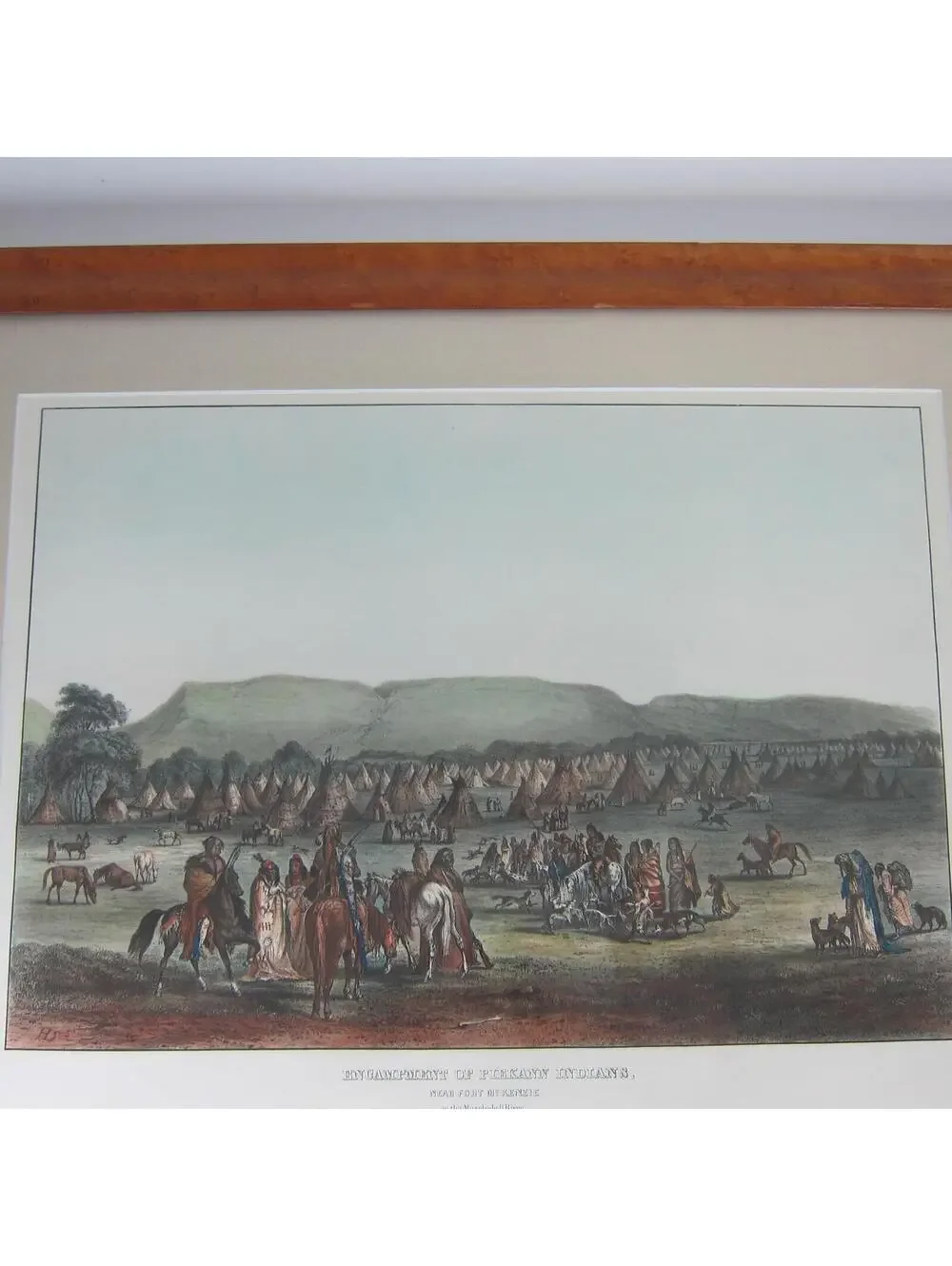McKenney & Hall Hand Colored Print Encampment Of Piekann Indians Antique Framed